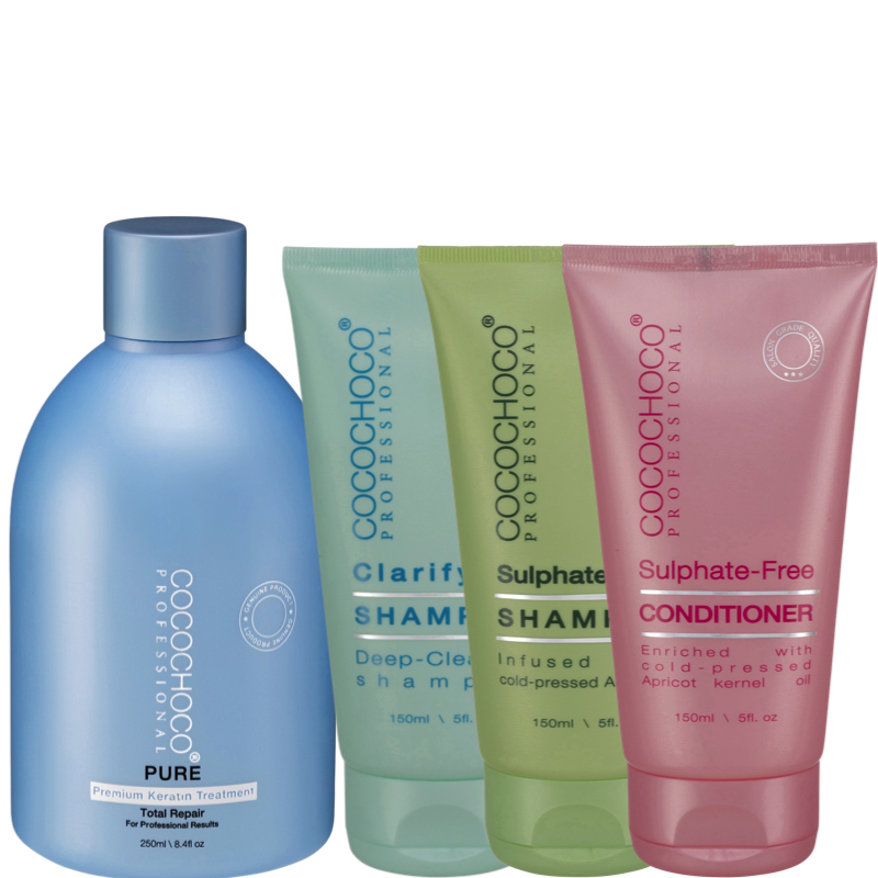 COCOCHOCO brazílsky keratín sada PURE 250 ml (pre tenké a veľmi poškodené vlasy) 4 ks